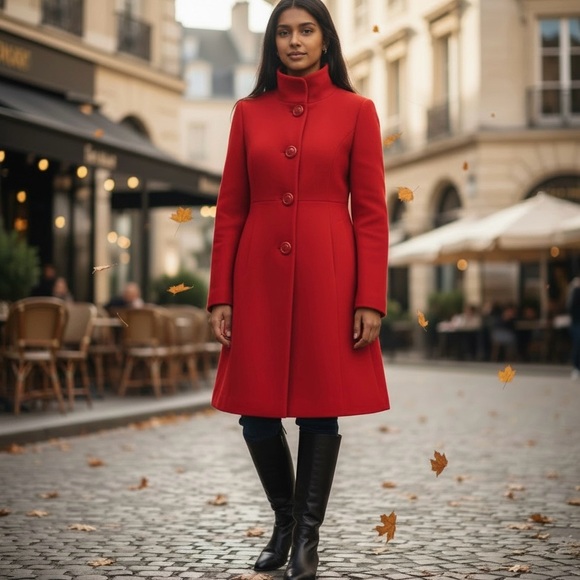 J. Crew Factory Jackets & Blazers - J. Crew Red Wool Blend 3/4 Length Dress Coat